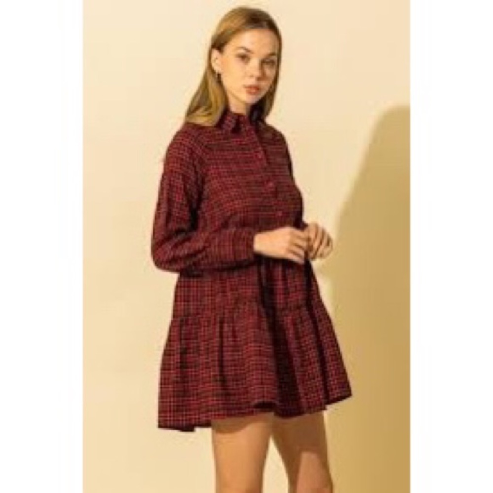 HYFVE Plaid Collared Babydoll Mini Dress NWT